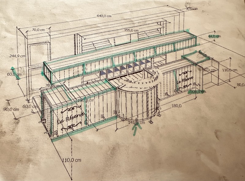 plan pour le cisaillement et pliage pour habillage acier pour un futur comptoir de bar situé à ALès dans le Gard